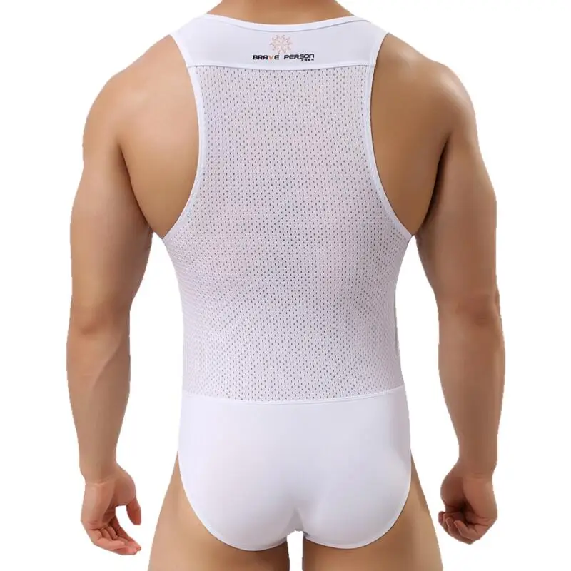 BRAVE PERSON Brand Breathable Mesh Bodysuits Men Shapers Leotard Male Body Building Singlet Underwear Shapewear for Men Vest