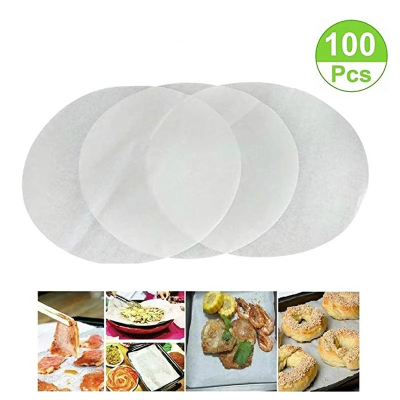 100pcs round Parchment Paper Baking Oiled Paper Air Deep-Fried Pot Paper Steamer Liners Barbecue Sheets Disposable