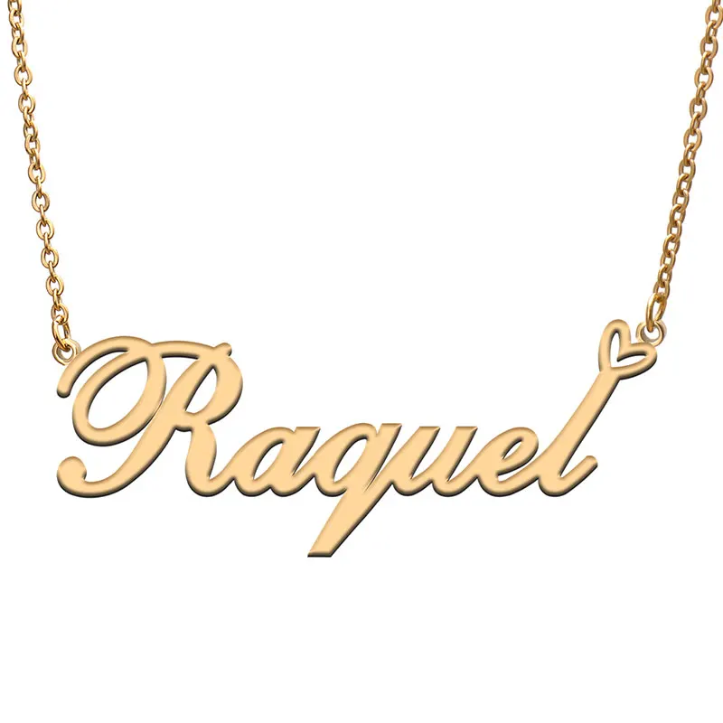 

Raquel Name with Heart Decor Necklace for Women Stainless Steel Jewelry Nameplate Pendant Femme Mother Girls Gift