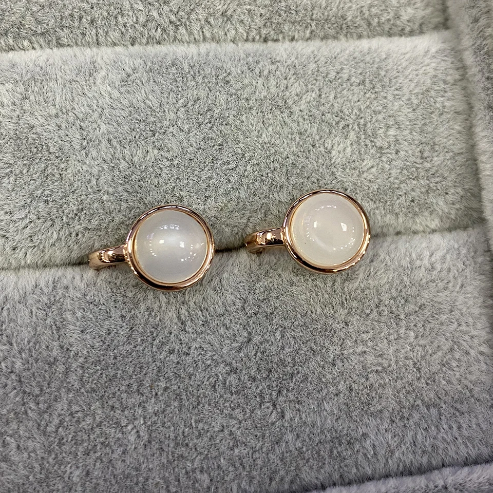 Anzogems natural grey moonstone earrings 925 sterling silver round 8.0mm gemstone fine jewelry for women girl clasp stud earring