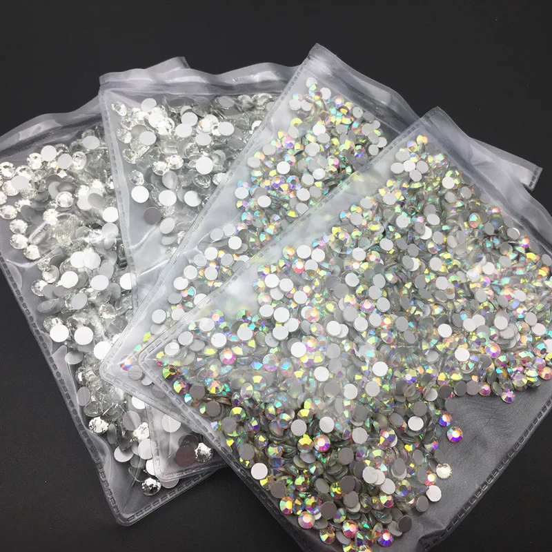 SS3-SS40 Glass crystal AAAAA round rhinestone crystal AB clear Non Hotfix flatback Rhinestones for Nails 3D nail art gems