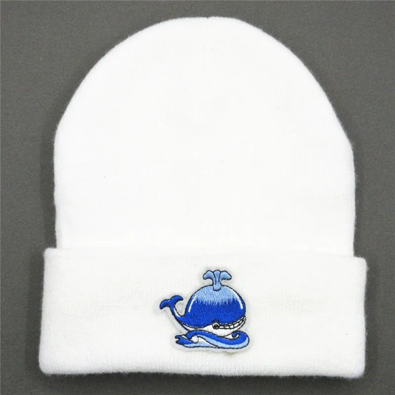 

Cotton Cartoon Whale Embroidery Thicken Knitted Hat Winter Warm Hat Skullies Cap Beanie Hat for Men and Women 96