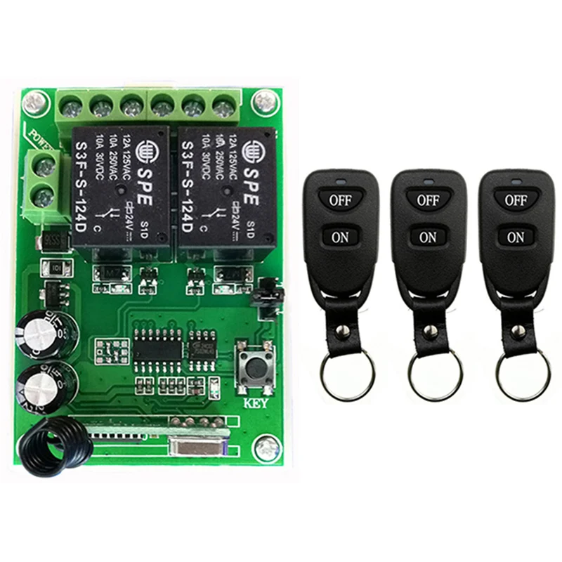 Wireless Remote Control Light Switch 10A Relay Output Radio DC12V 24V  2CH 2 CH Receiver Module + Belt buckle Transmitter