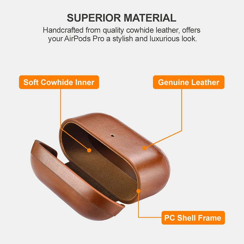 Genuine Leather Case for AirPods Pro Luxury Retro Cow Leather Protective Hard Armor Hook Cover for AirPods Pro Earphone Case