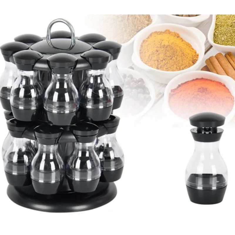 Rotating Cruet Condiment Seasoning Jars Set for Spices Pepper Sprays Bottles Salt Shakers Holder Kitchen Storage Rack Organizer