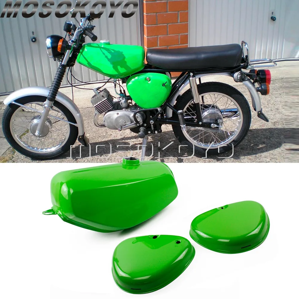 1 Set Motorcycle Light Green Oil Fuel Tank w/  Right + Left Side Cover Guards for Simson S50 S51 S70  (190830, 200655)