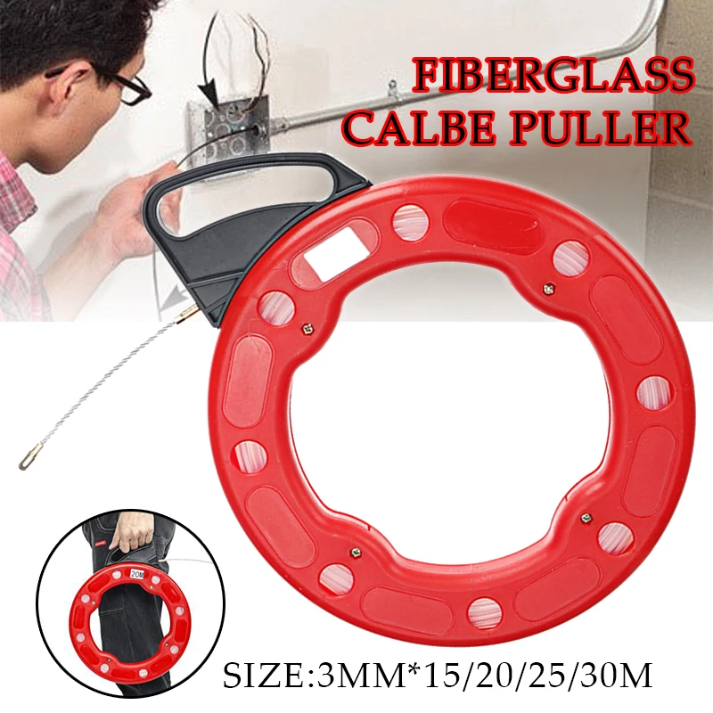 3mm 15/20/25/30M Cable Puller Fish Tape Reel Fiberglass Fish Tape Reel Duct Wire Rodder Puller Electrical Wall Wire Conduit Tool