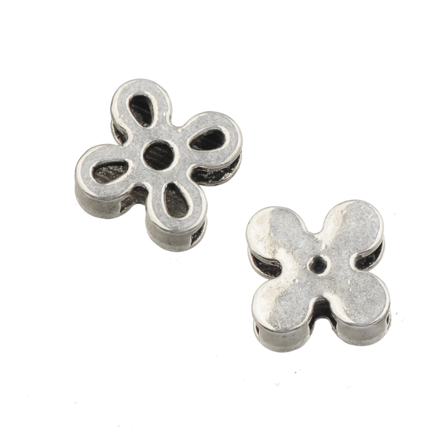 

30pcs Beads For Leather Cord Wide Bracelets Man 10mm Big Hole Flower Metal Silver Slide Bead DIY Accessories Jewelery Material