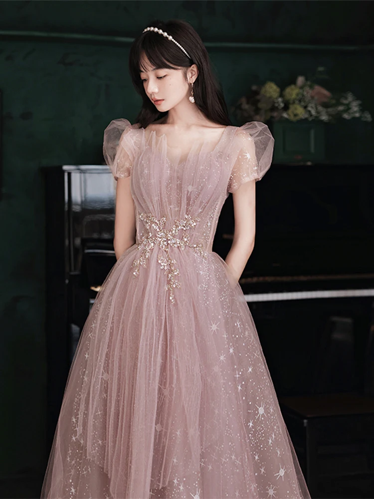 Evening Dress 2021 New Fashion Short Sleeve a Line Princess Party Dress Elegant Banquet Dress Bridesmaid Dress Haute Couture