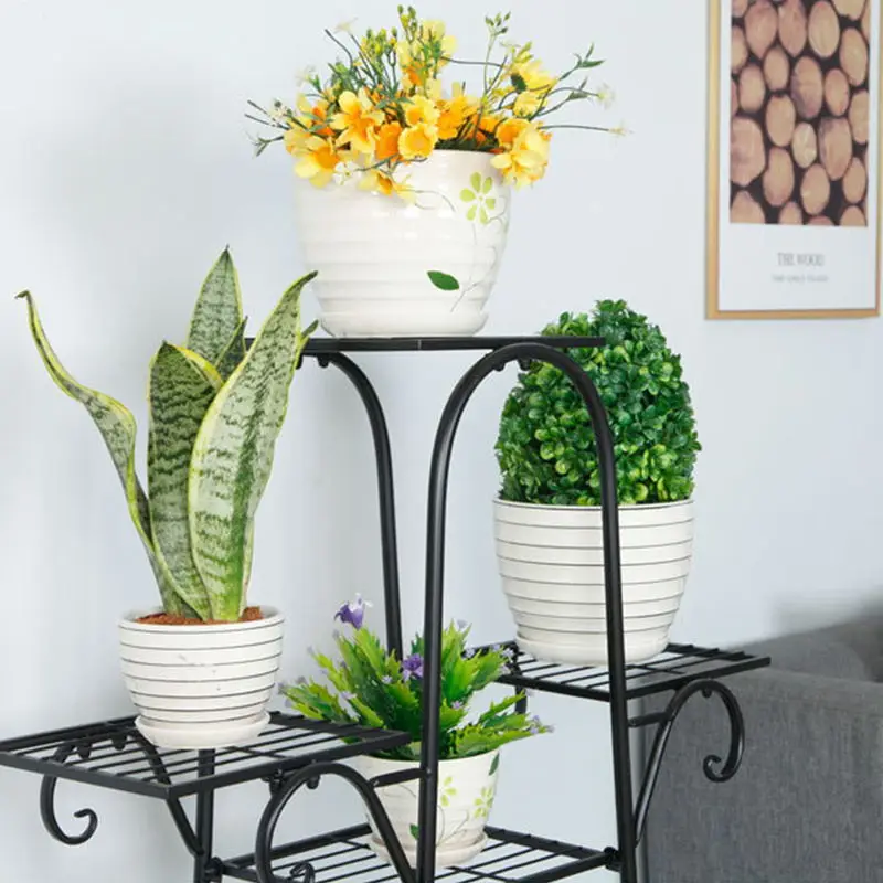 7 Tier Metal Flower Pot Holder, Black Plant Stand Garden Patio Decor Shelves Outdoor Indoor