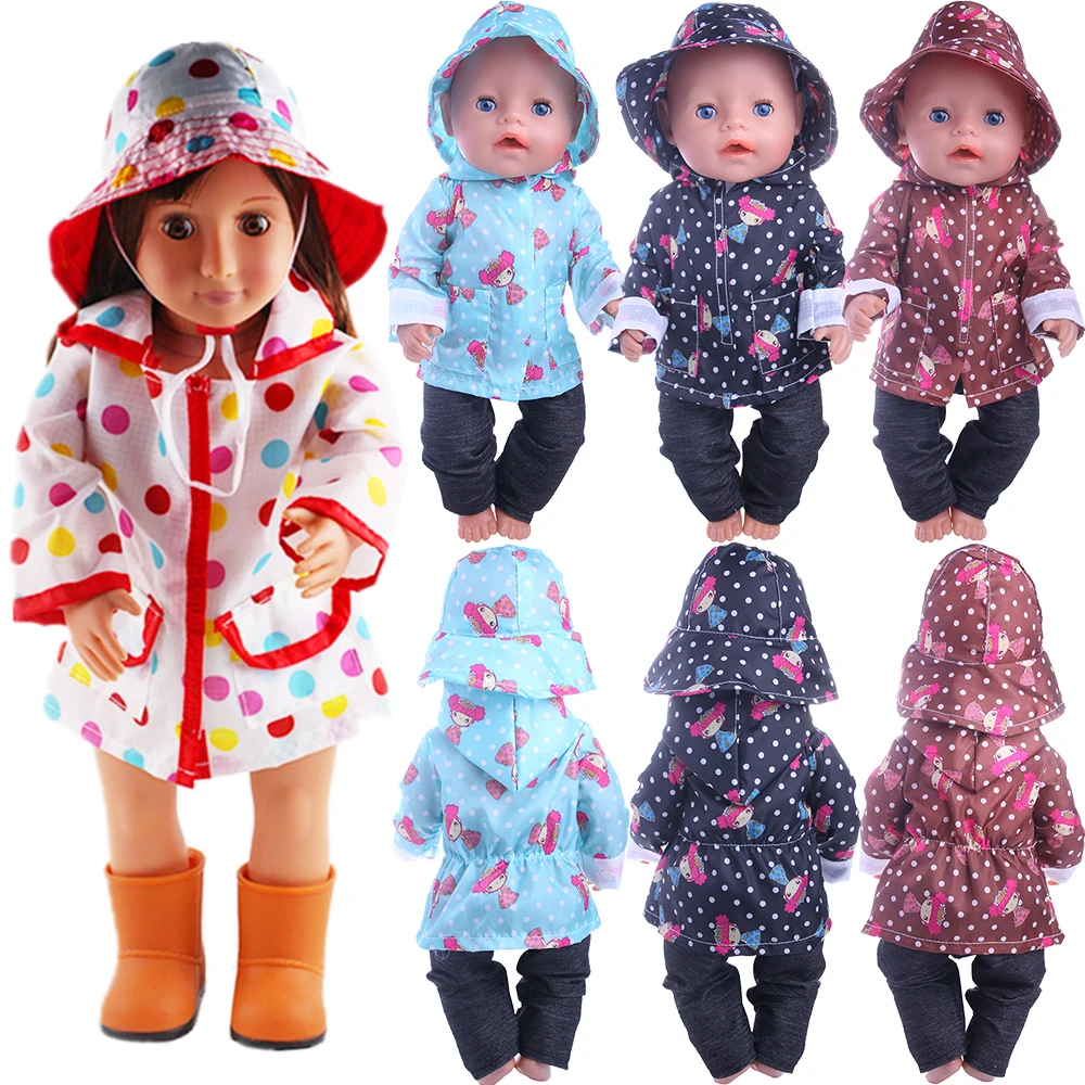 Raincoat + Pants + Cap For 18 Inch American Doll Girl Toy 43 cm Baby ReBorn Doll Clothes Accessories Our Generation