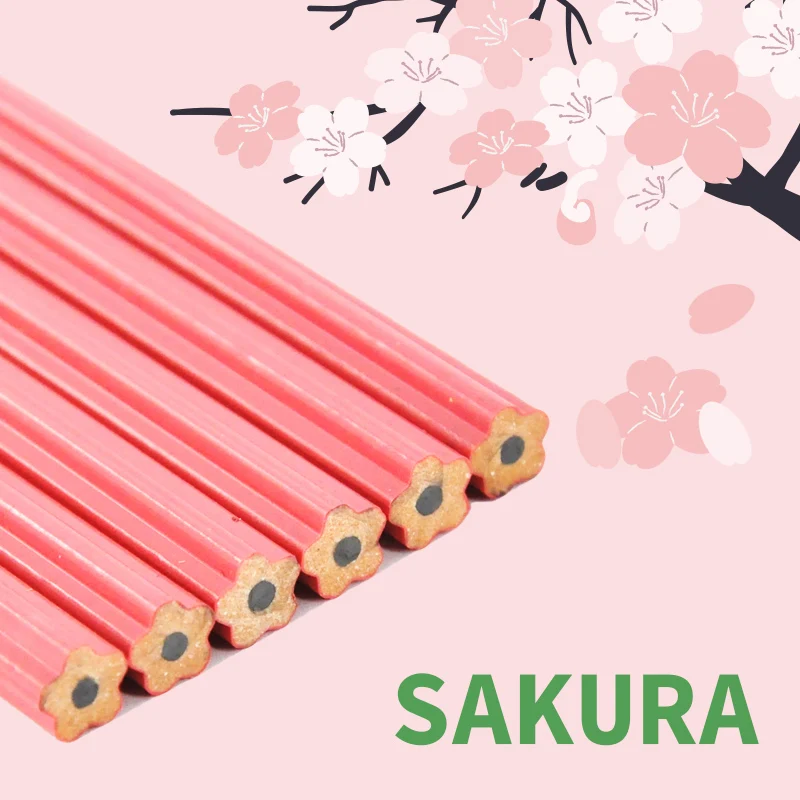 12 Pcs/box Sakura Shaped Wood Free HB #2 Writing Pencils Set School and Office Stationery Supplies Dropshipping