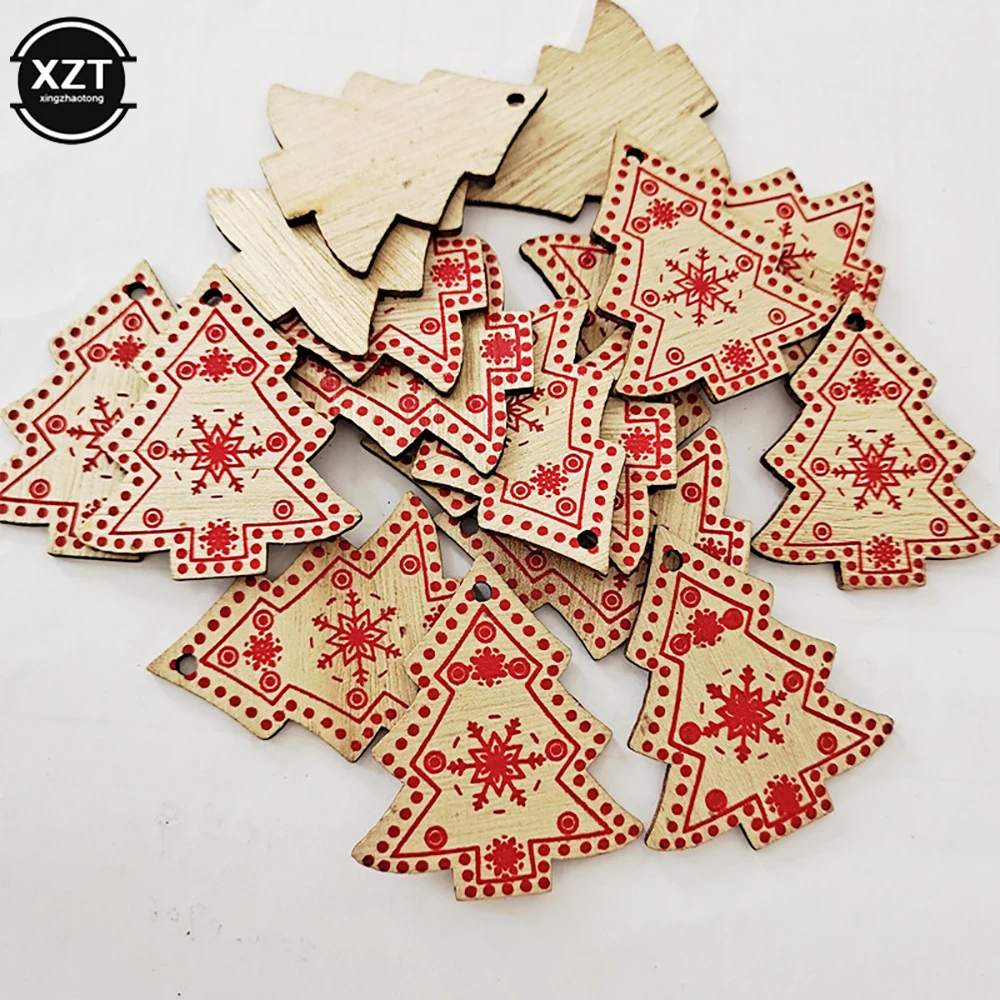 10PCs Wooden Christmas Ornaments Kids Toys For Chirstmas Tree Hanging Pendants Xmas Decoration For Home Party New Year Noel Tool