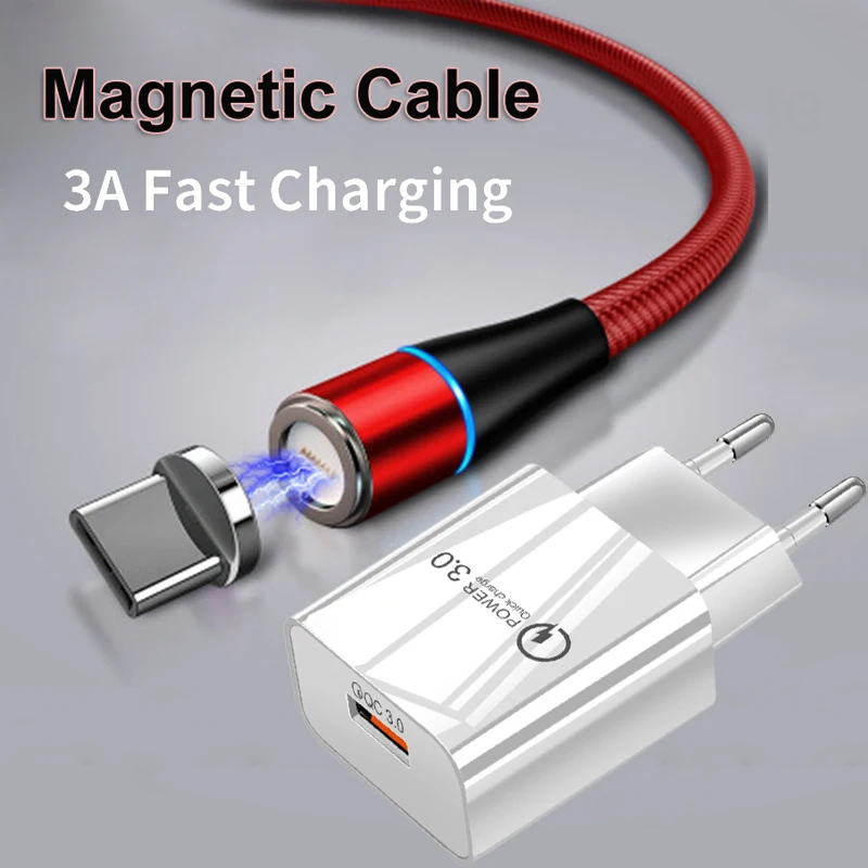 3A Type-C USB Magnetic LED Cable QC 3.0 Fast Phone Charger Wall Adapter For Xiaomi Redmi 11 Note 10S 9S 8T 9 8 10 Pro 8A Phones