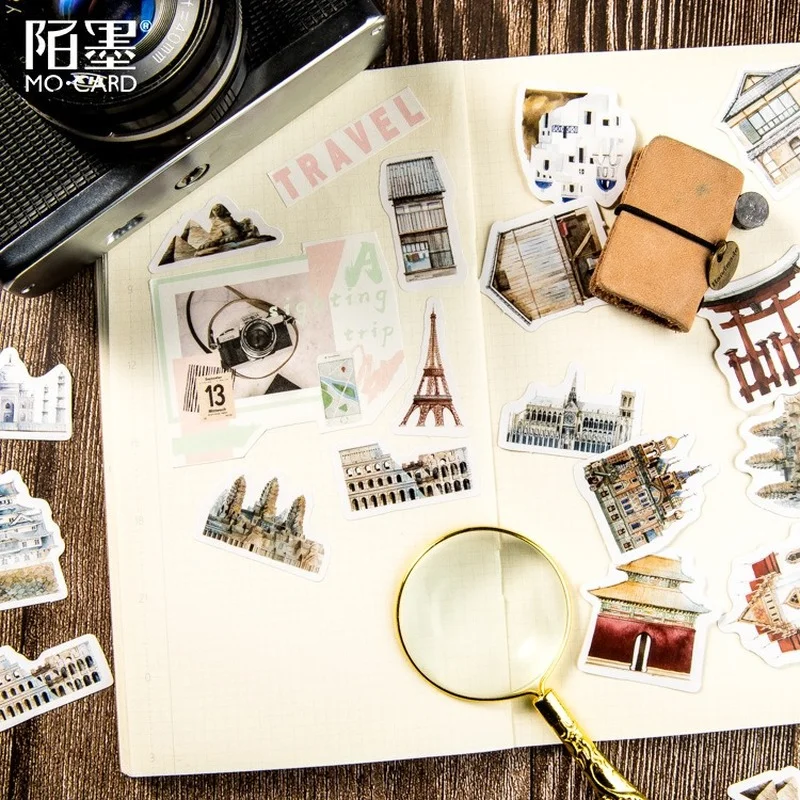 45pcs/pk World Architectural History Decorative Stickers Diary Album Label Sticker DIY Scrapbooking Stationery Stickers