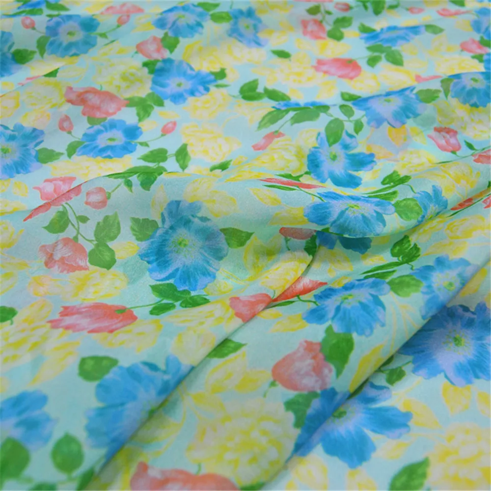 Modern Colorful Floral Design Graceful Lovely Silk Chiffon Fabric with Natural Material for Girl Dress