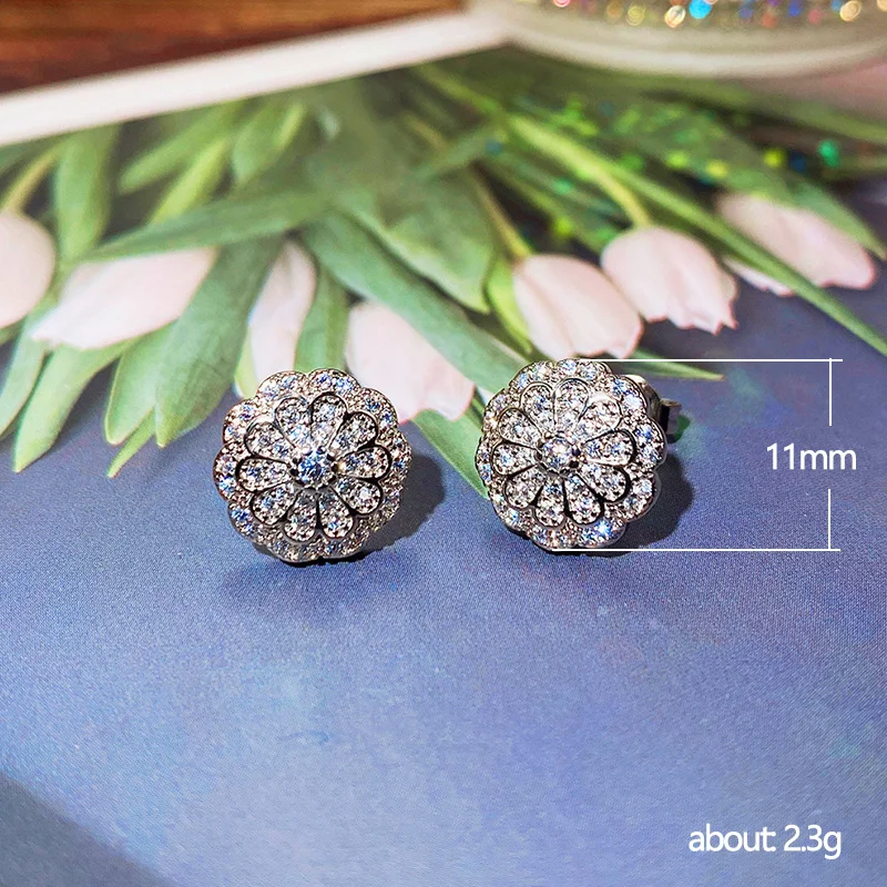 Huitan Dainty Flower Stud Earrings Bling Bling Cubic Zirconia Ear Piercing Earrings for Women Delicate Wedding Fashion Jewelry