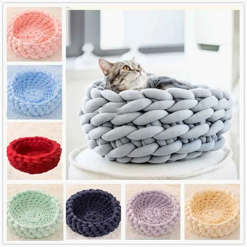 Handmade Knit Cat Beds, Mats, Warm, Soft, Small Dogs Kennel, Puppy, Kitten Cave, Sleeping Bag, Detachable, DIY Pet House