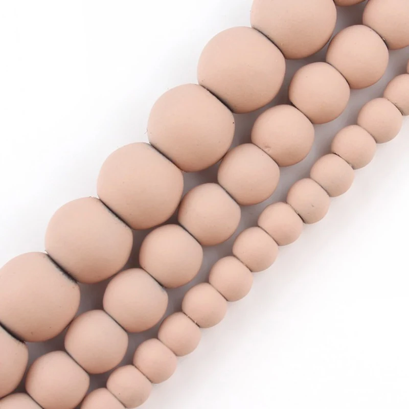 Round Nude Pink Rubber Beads Matte Natural Hematite Stone Beads For Jewelry 4 6 8mm Making DIY Bracelet Accessories 15'' Strands