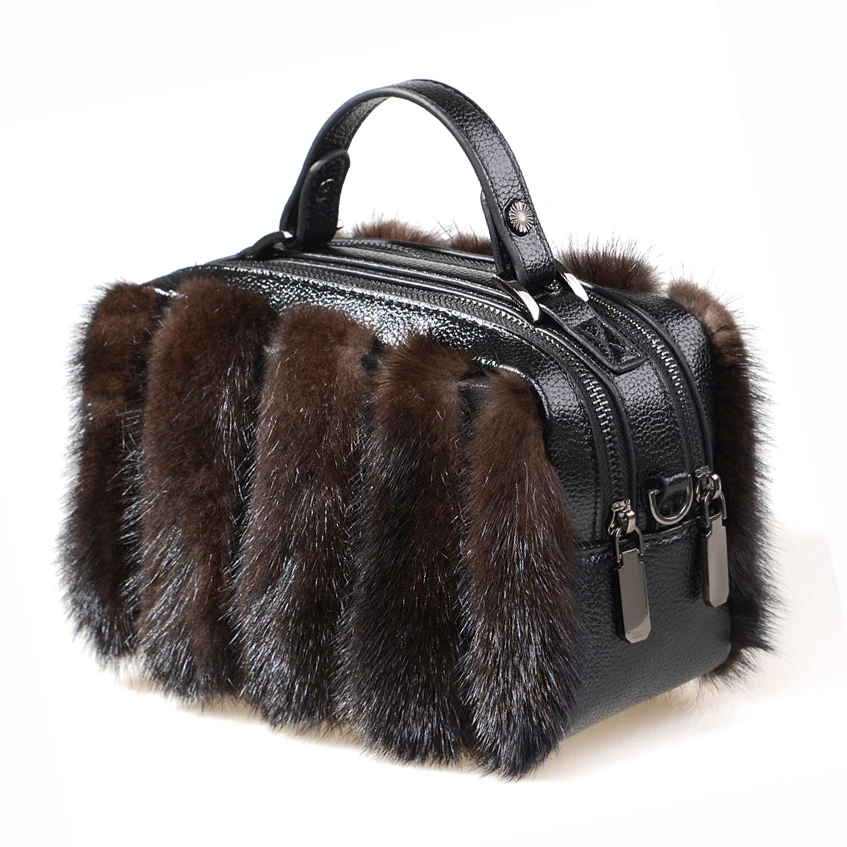 

Real Fur Bag Women Shoulder Bag Double Zipper Square Leisure Mink Fur Bag Ladies Bags Purses And Handbags Crossbody Furry Bag