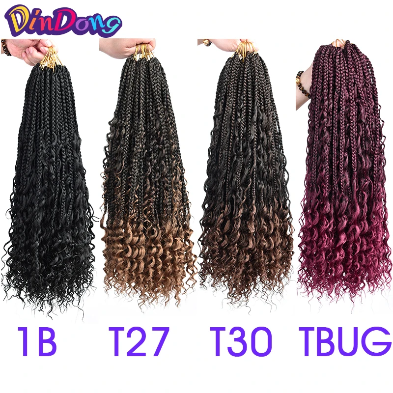 Dindong deusa box de tranças, extensões de cabelo sintético, 18 polegadas, em crochê com ponta encaracolada, boêmia, caixa de tranças, deusa bla