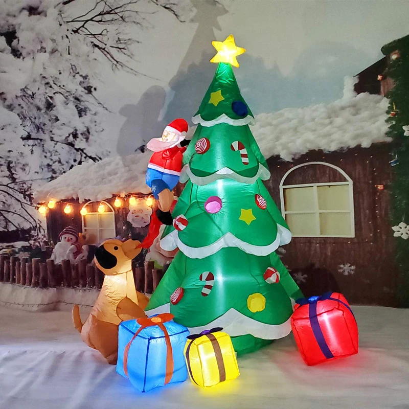 

Inflatable Christmas Decorations 7feet Inflatable Santa Being Chased Up The Tree Yard Inflatables with LED Light Holiday Spirit