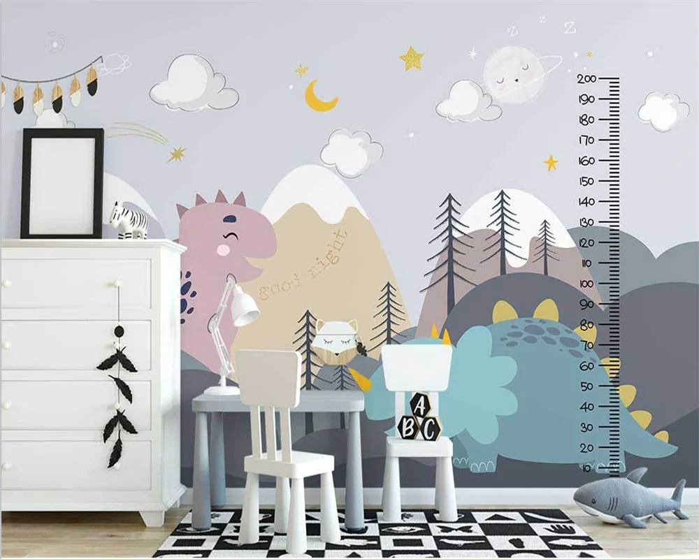 beibehang Custom modern papel de pared Nordic hand-painted valley dinosaur height stickers children's room background wallpaper