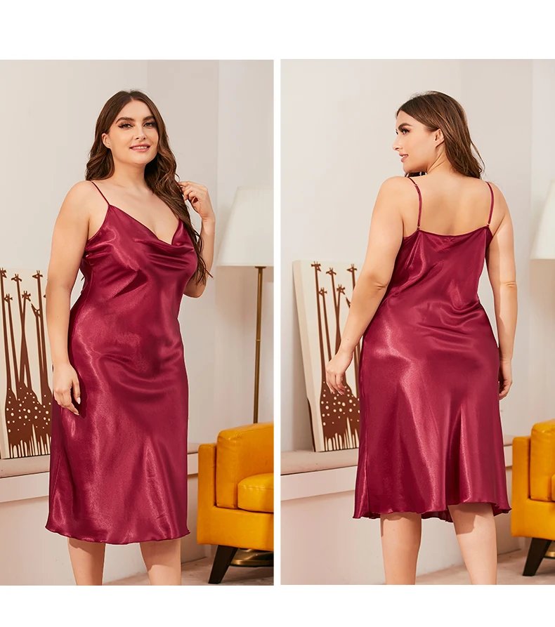 Large size Women\'s Sleepwears Dress Homewear Solid Thin Satin Nightdress Summer Sleepwear Sexy Plus Size Dresses Nightgown