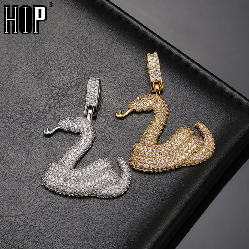 Hip Hop Iced Out Animal Snake Bling Cubic Zirconia Necklaces & Pendants For Men Women Rapper Jewelry With Solid Back