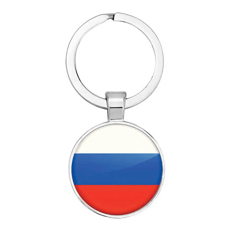 Flag United States United Kingdom Russia Spain Keychain Glass Cabochon Jewelry Keychain Ring Lady Men\'S Pendant Souvenir Gift