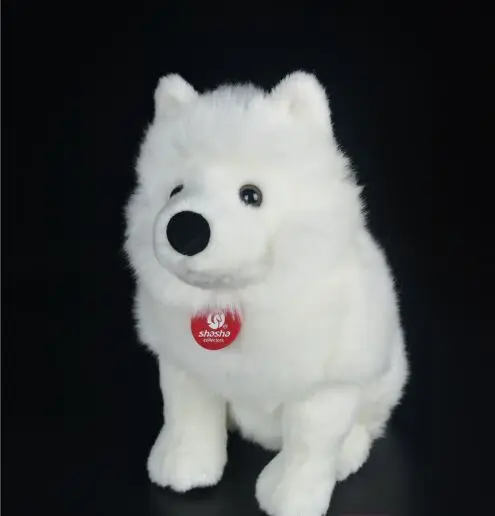 Novo brinquedo branco samoyed brinquedo de pelúcia adorável cão agachamento boneca macia crianças brinquedo decoração presente aniversário h1978