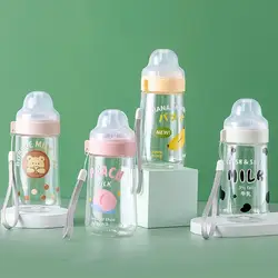 Cute Cartoon Plastic Water Bottle Pacifier Straw Cup Suitable for Adult Children Milk Glass Bottle Baby feeding Bottle