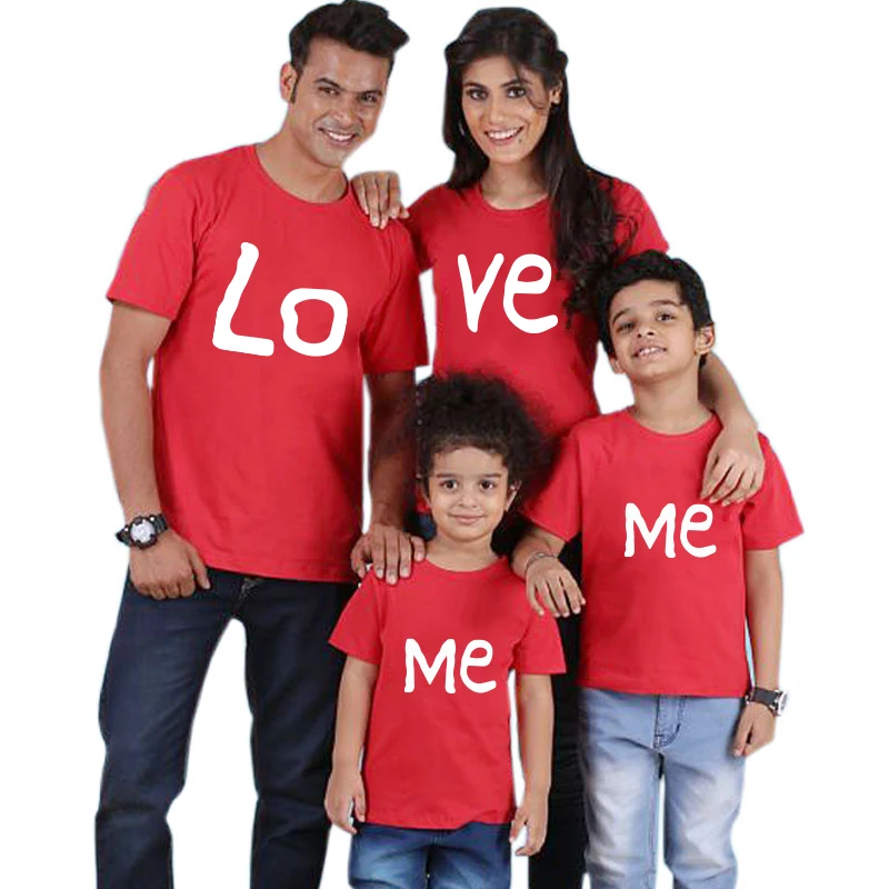 Family Matching Clothes Family Look Cotton T-shirt LO VE ME  Letter Fun Print Couple Tops Short sleeve T-shirt  Boy Girl Clothes