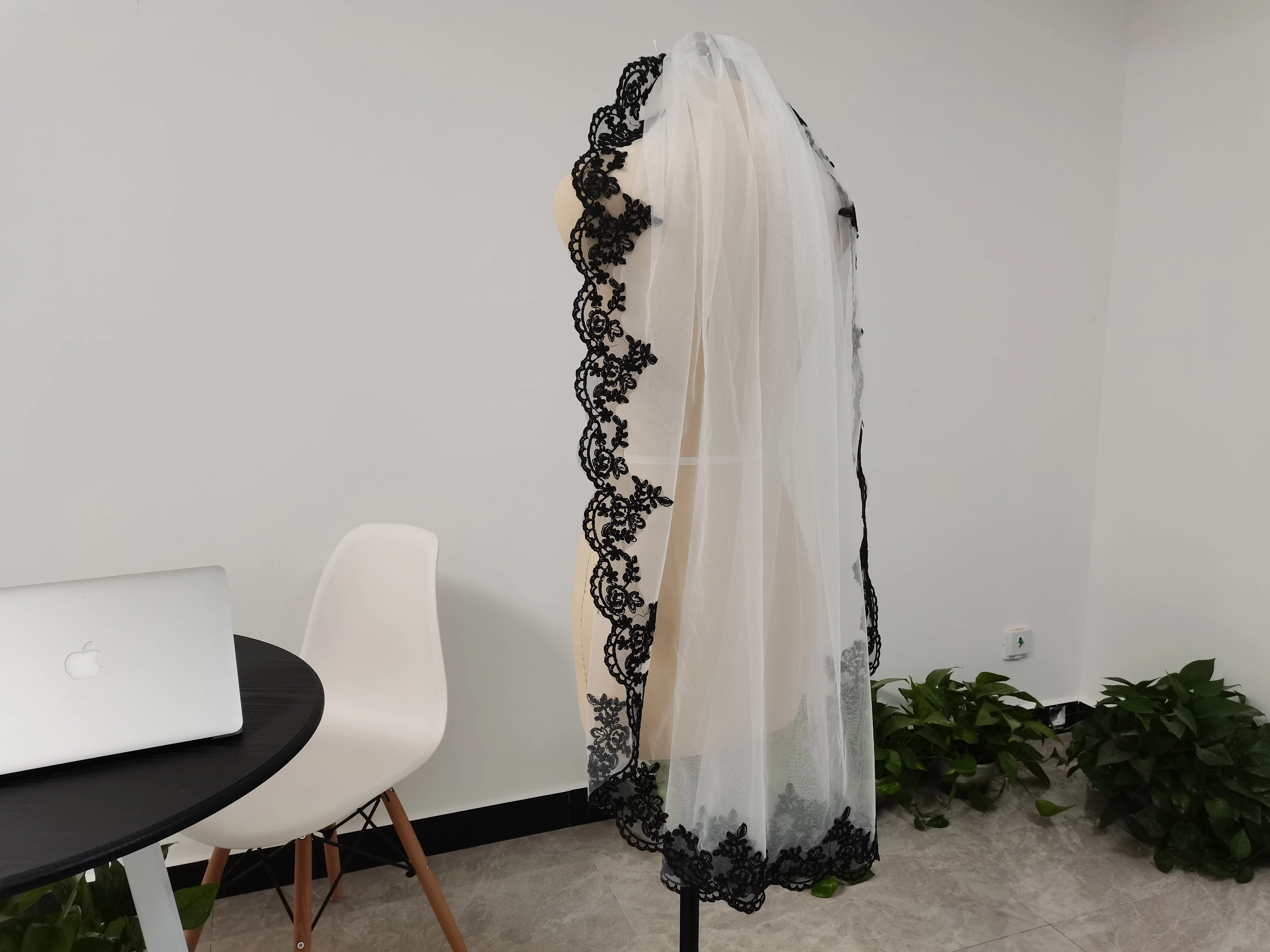 Voile de mariage en dentelle noire, blanc/ivoire, une couche, en tulle, avec peigne, accessoires de mariage