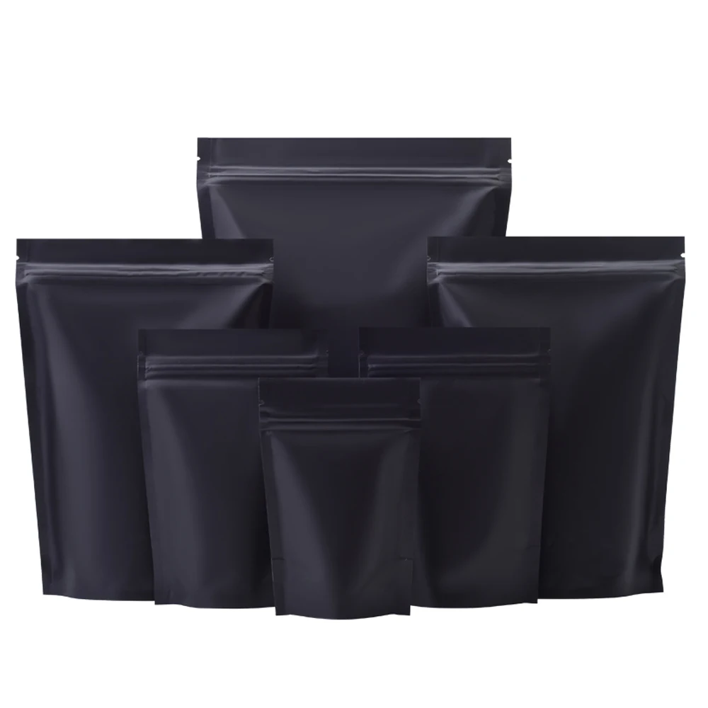 100 sztuk Matowa folia Mylar Stand Up Bag Zip Lock Możliwość ponownego zamykania Wielokrotnego użytku Wycięcie na łzy Doypack Przekąska spożywcza Woreczki z ziarnami kawy mielonej