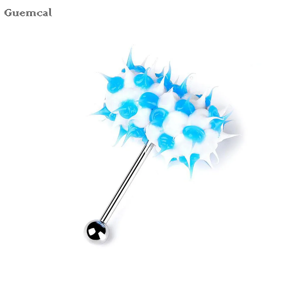 Guemcal 1pcs New Product Multicolor Stainless Steel Silicone Vibrating Tongue Nail Exquisite Body Piercing Jewelry