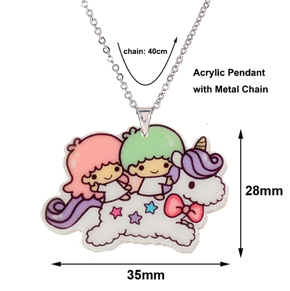 Menglina Kawaii Cartoon Twin Gemini Acrylic Pendant Necklace For Girls Silver Color Chain Flatback Resin Children Necklaces