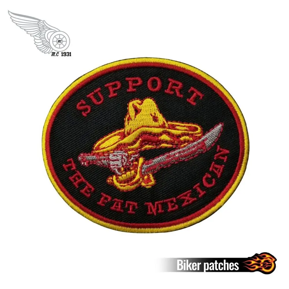 Bandidos Support The Fat Mexican Embroidered Iron On Patch For Jacket Cloth With Cap Bag Appliqued