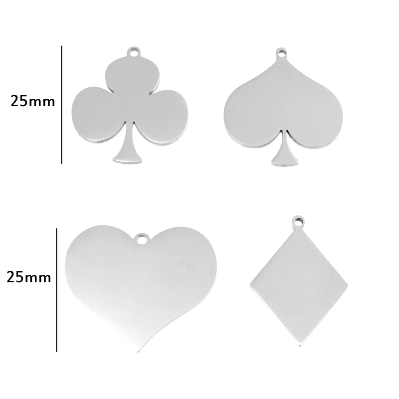 Poker Clasp Charm Playing Cards Clubs  Hearts Spades Tags Pendants for men women mirror polished stainless steel Pendants