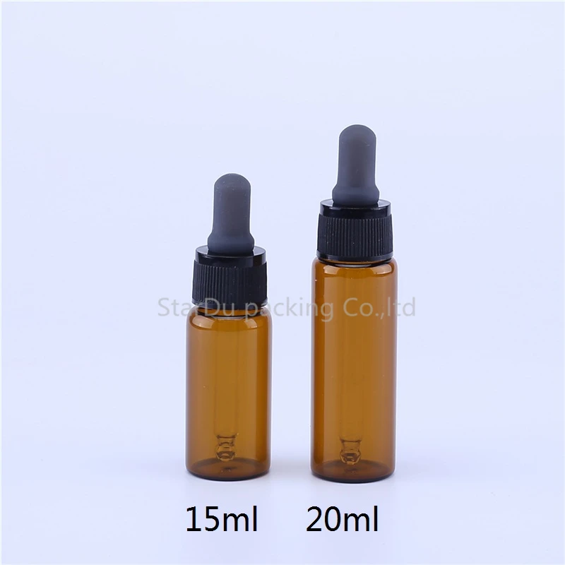 

240pcs/lot 15ml 20ml Empty Amber Glass Dropper Bottle With Pipette Refillable Essential Oils Travel Bottle Container Makeup