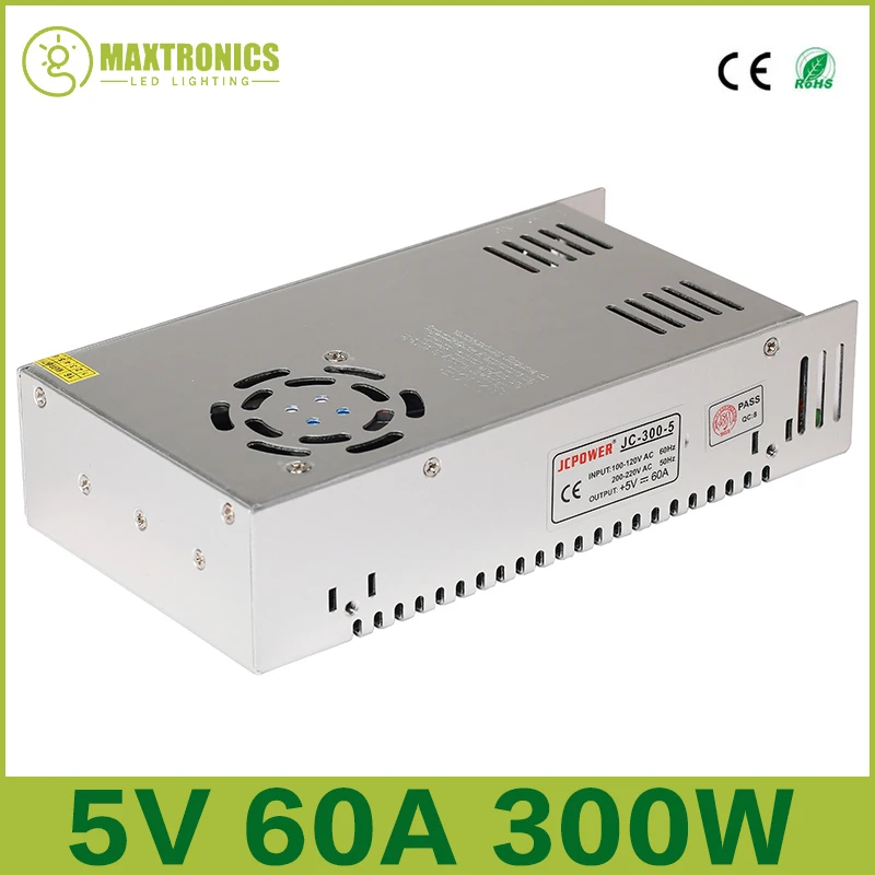 

5V 60A 300W Switching Power Supply Driver for 5V WS2812B WS2801 LED Strip Light AC 110-240V Input to DC 5V Free shipping