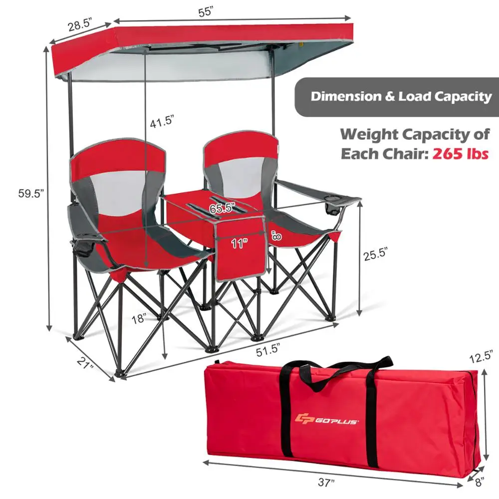 Portable Folding Camping Canopy Chairs w/ Cup Holder Cooler Outdoor