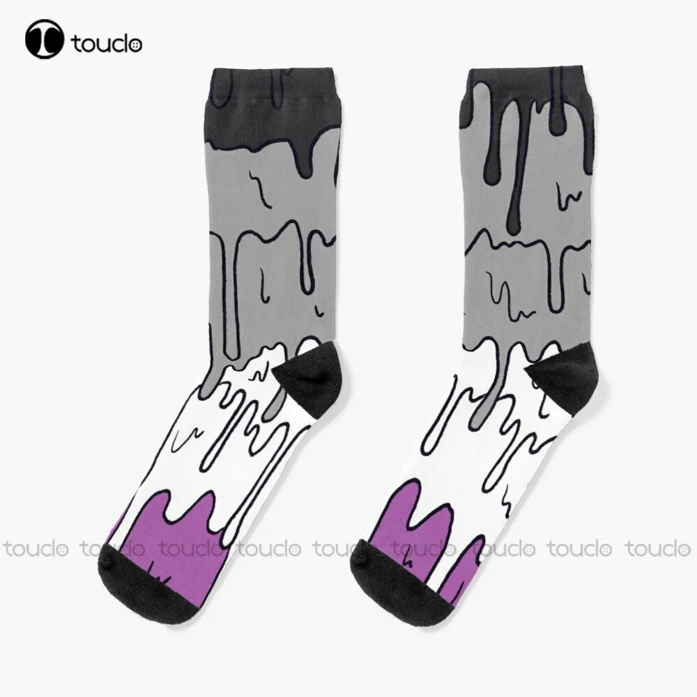 Cute Pride Pastel Melting Pride Design Asexual Flag Socks For Men Christmas New Year Gift Custom Gift Unisex Adult Women Men