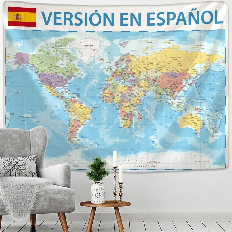 Tapiz colgante de pared de mapa de España, arte bohemio de ciencia ficción, Mandala psicodélico, decoración del hogar para sala de estar