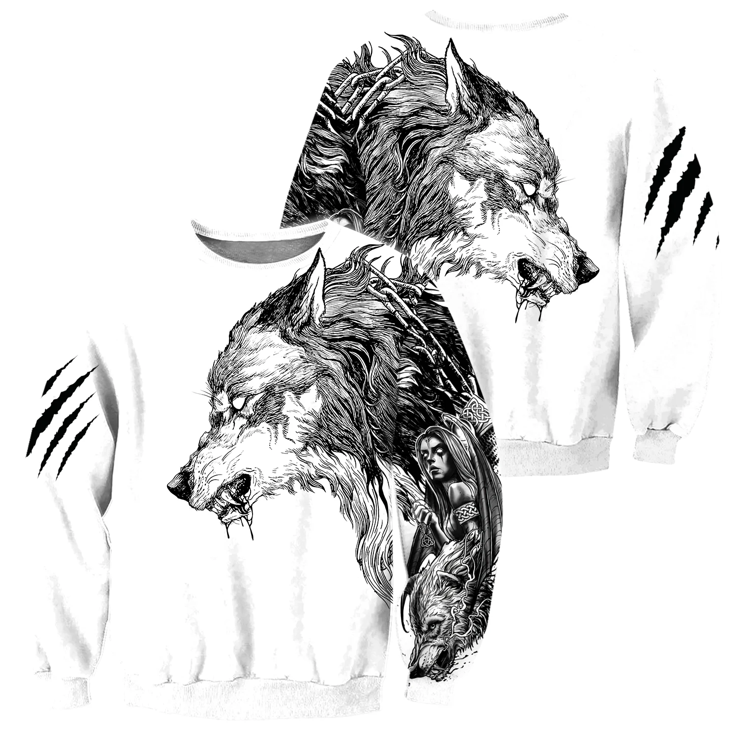 Tattoo Wolf 3D All Over Printed Men White Hoodies Sweatshirt Unisex Streetwear Zipper Pullover Casual Jacket Tracksuits KJ0190