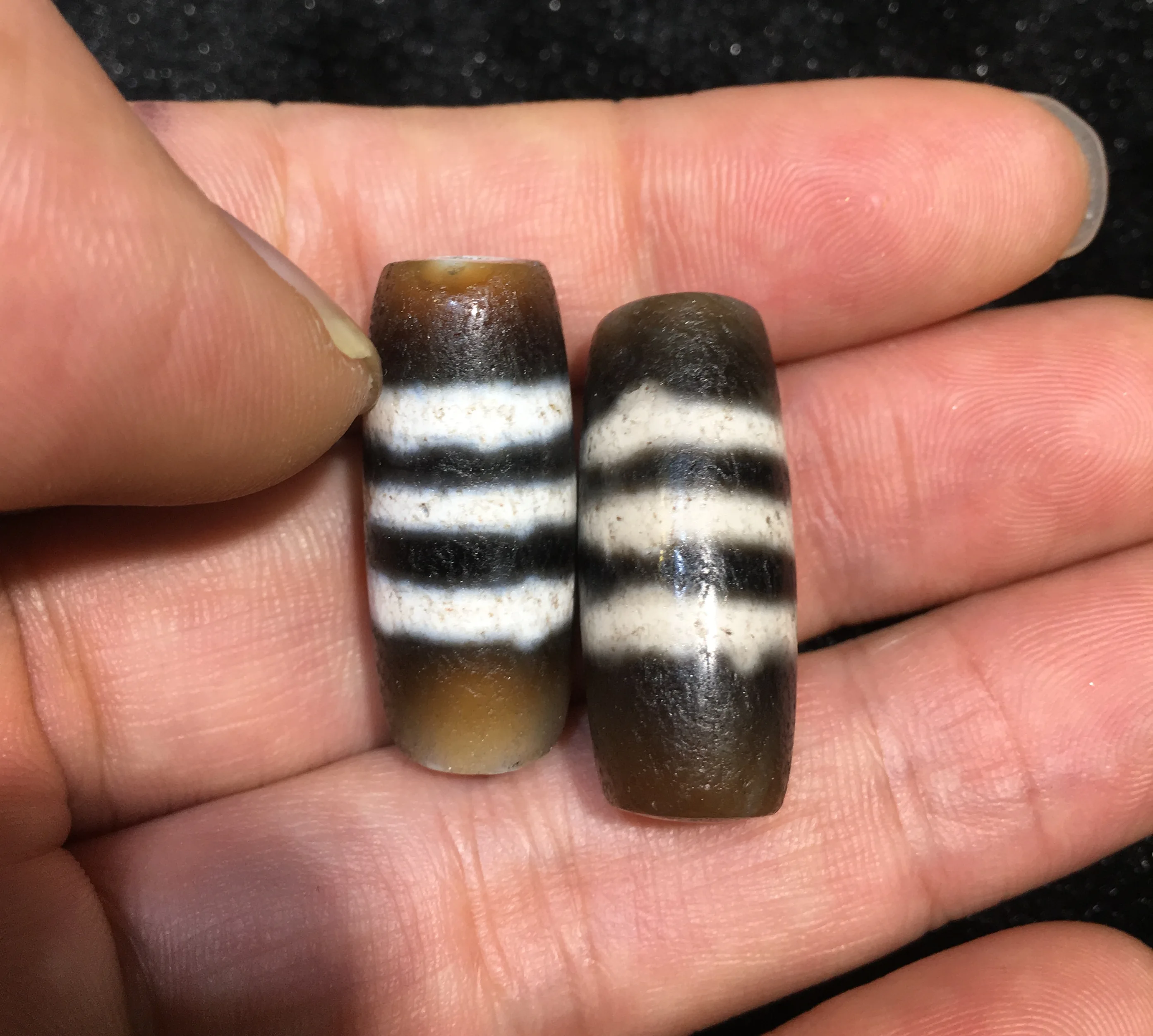 

LKbrother Talisman Treasure A Pair of Energy Tibetan old Agate 3 Line Healer Medicine dZi Bead Totem Amulet