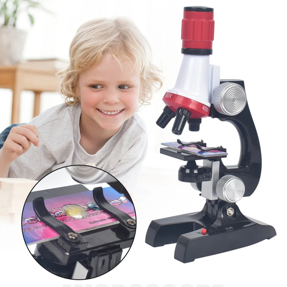 Kit de microscópio refinado de laboratório com led, brinquedo educacional para casa e escola, presente de microscópio biológico refinado para crianças