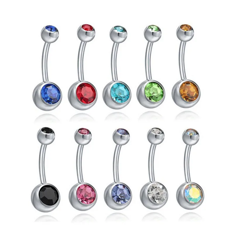 10 pcs/lot Piercing Navel Surgical Steel Single Crystal Rhinestone Belly Button Rings Navel Piercing Ombligo 5/8mm Ball Nombril