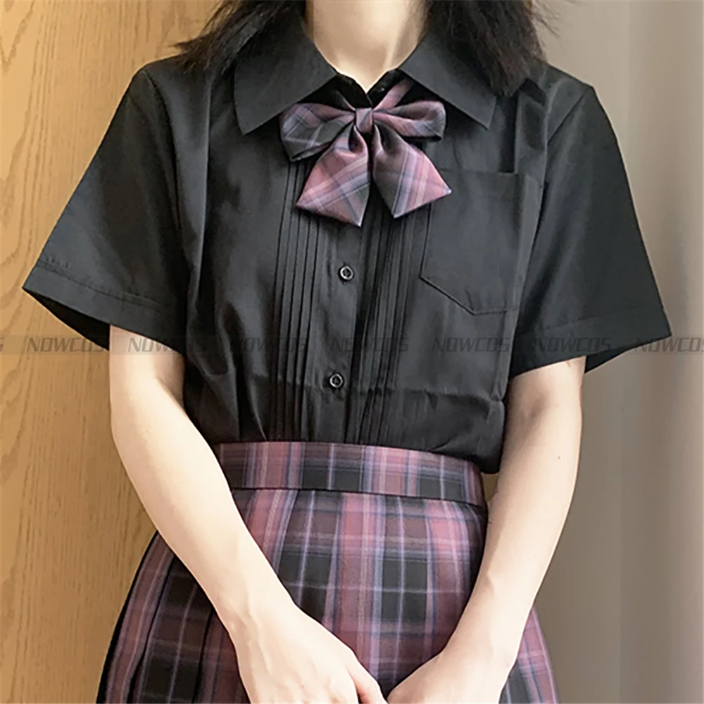 Estudante Meninas Orgão Plissado Preto Branco Camisa para JK Uniforme Genuíno Japonês Básico-manga comprida Blusa Uniforme Escolar Feminino