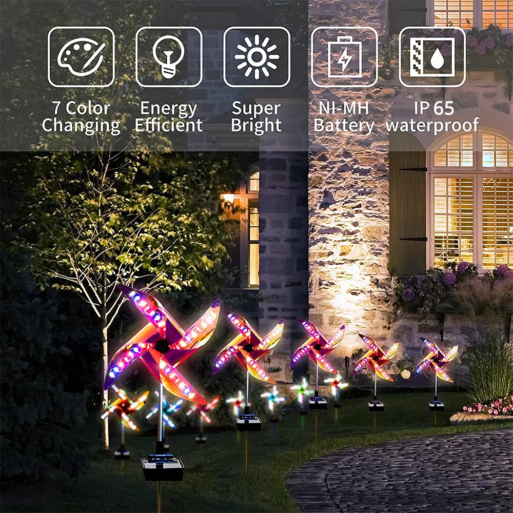 Solar Windmill Light 32LED Spotlight Lawn Decoration Light 8 Mode Waterproof Outdoor Garden Light Suitable for Garden Lawn Path
